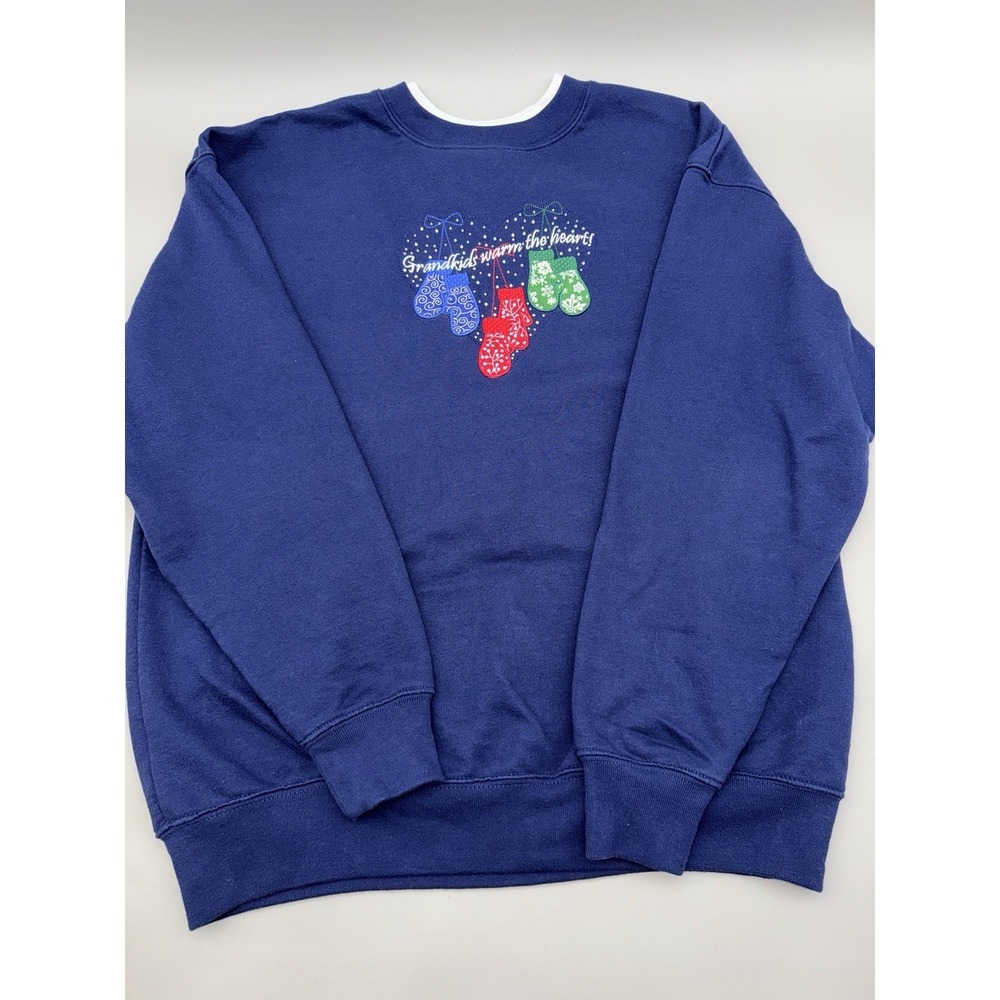 VTG M&C Sportswear Grandkids Warm Heart Sweatshirt Womens Large Blue Embroidered